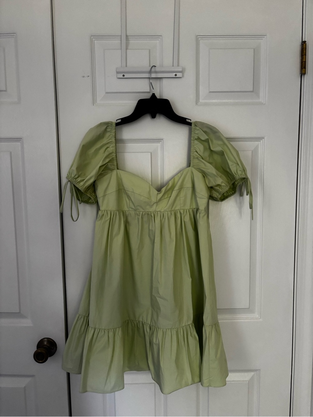 Olivaceous Light Green Puff Sleeve Mini Dress
